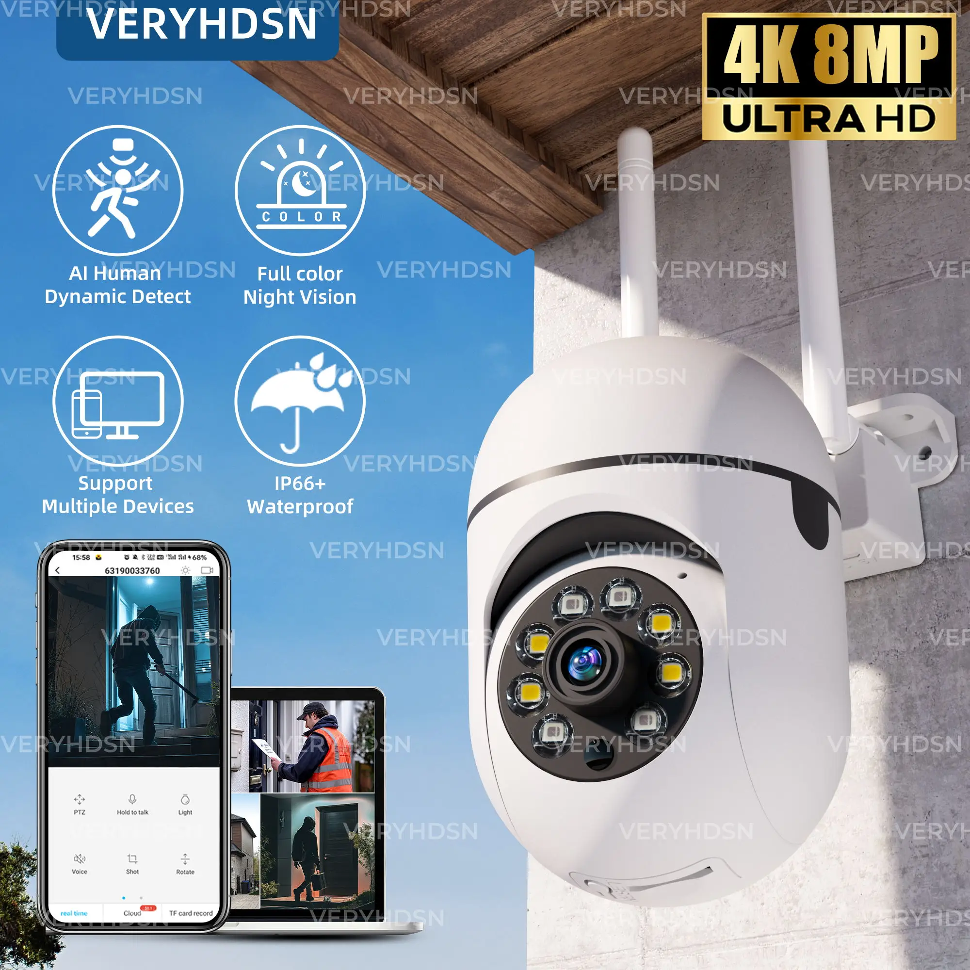 8MP Wifi IP Wireless Security Surveillance PTZ Camera