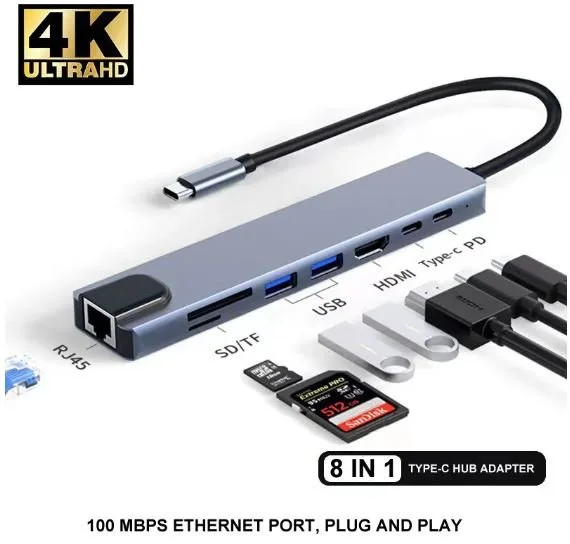Usb 8 In 1 Type C 3 1 To 4k HdTV Hub Adapter